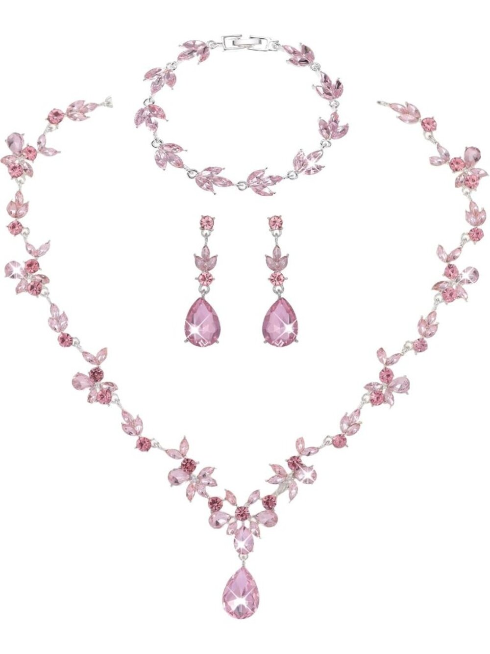 Elegant Bridal Jewelry Set - White Gold Plated Necklace, Dangle Earrings